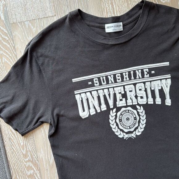 Denim Forum The Old Favorite Tee Sunshine University Cotton Brown Sz1 - Picture 1 of 11